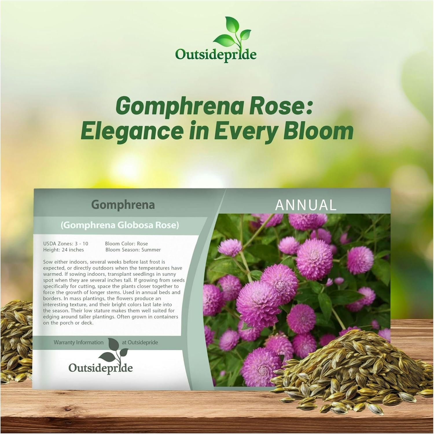 Gomphrena Globosa Rose Seed Packet