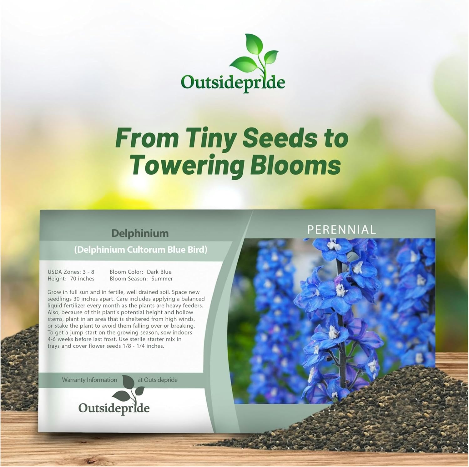 Perennial Delphinium Blue Bird Seed Packet