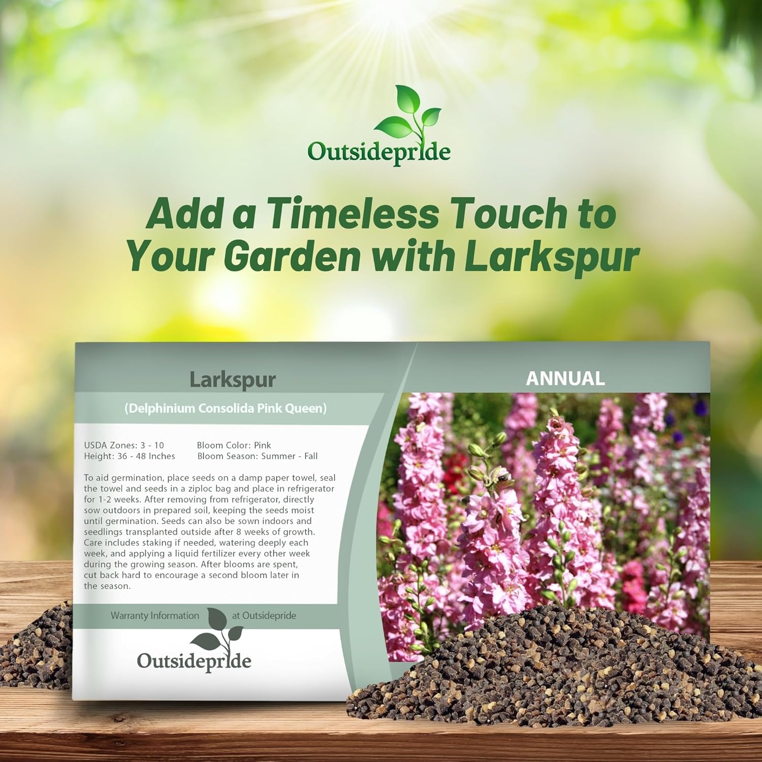 Larkspur Pink Queen Seed Packet