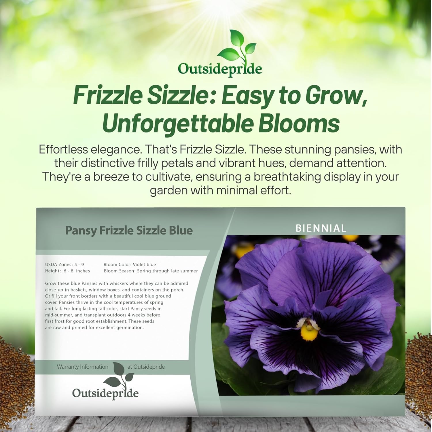 Pansy Frizzle Sizzle Blue Seed Packet