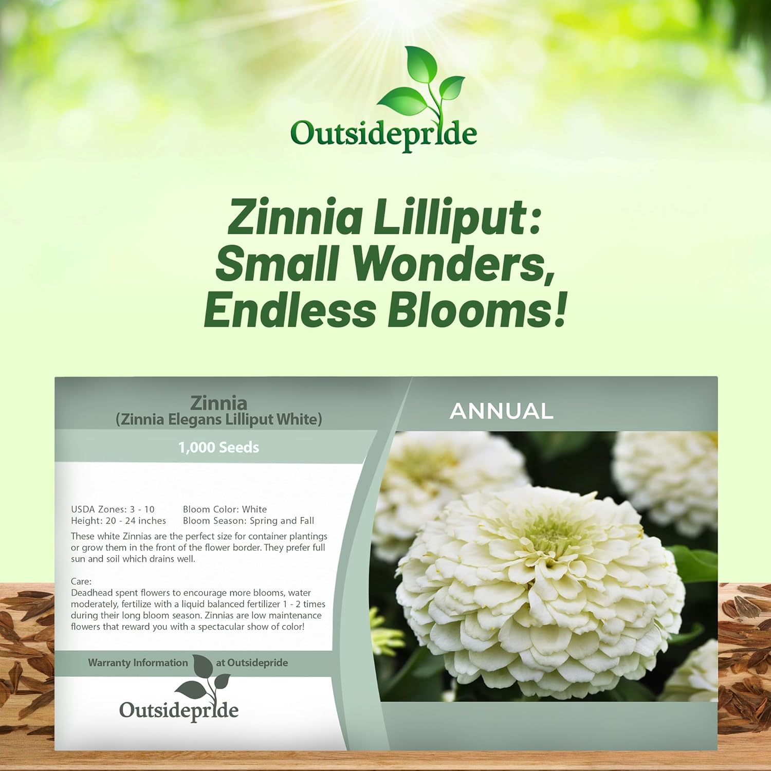 Zinnia Elegans Lilliput White Seed Packet